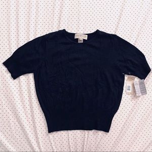 Jones New York Country dark blue short-sleeve sweater top wool/silk/angora blend